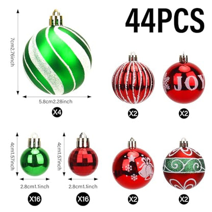 Shatterproof Christmas Ornaments Set - 44 Durable Holiday Decorations with Hanging Ropes