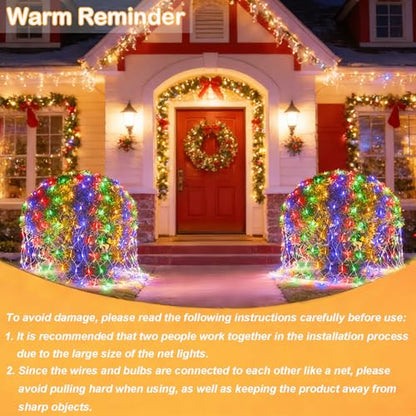 Multicolor 510 LED Christmas Net Lights 28ft x 5ft Waterproof Mesh Lights, 8 Modes, Connectable, Clear Wire