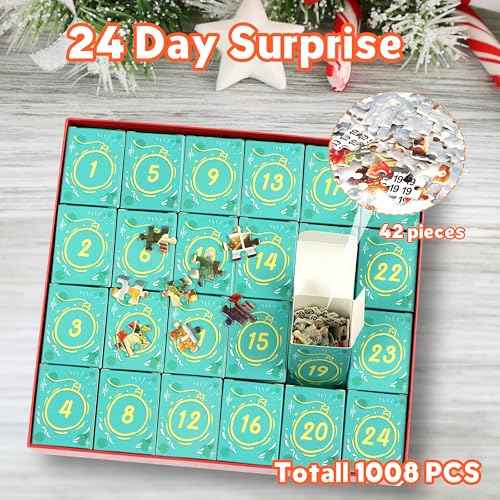 Advent Calendar 2025 Christmas Jigsaw Puzzles - Christmas Workshop 1008 Pieces Advent Puzzles for Kids and Adults, 24 Boxes Christmas Countdown Calendar Christmas Puzzle Gift