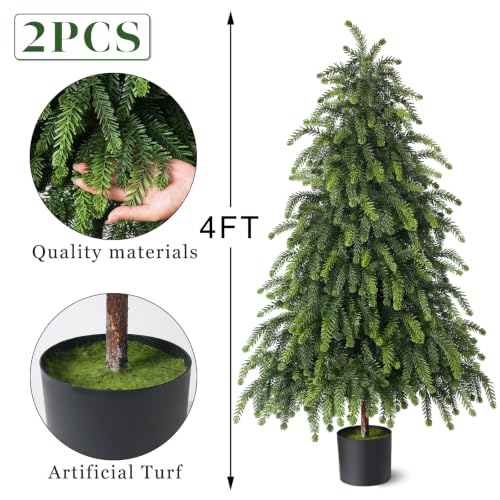 Set of 2 Artificial 4FT Norfolk Pine Trees for Holiday Decor Outdoor Indoor