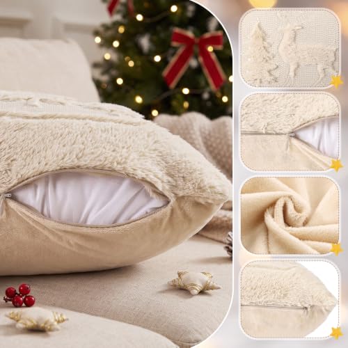Christmas Tree Deer Lumbar Pillow Covers Set 12x20 Inch - Holiday Decor