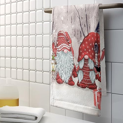 Red Gnome Winter Holiday Hand Towels for Bathroom Kitchen Decor 2Pcs