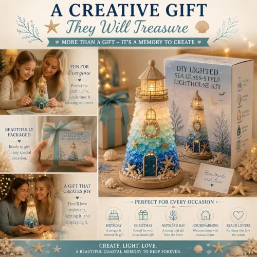 DIY Lighted Christmas Lighthouse Kit - Sea Glass Style, Set-F