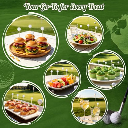 Golf Ball Cocktail Picks - 100 Sturdy Wooden Appetizer Toothpicks