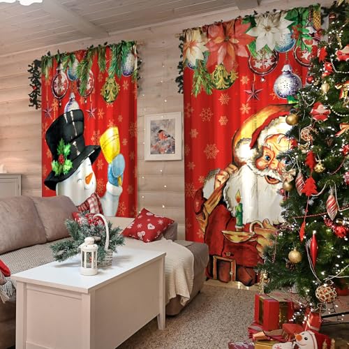 Christmas Curtains Set 2 Pieces Snowman Santa Claus Holiday Window Decor - Variation of THIS listing