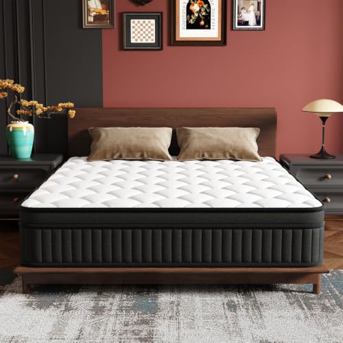 Full Size Hybrid Mattress in a Box - 12 Inch Memory Foam & Pocket Coil Support - Black, Full Size