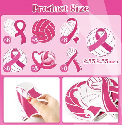 Pink Volleyball Cutouts for Breast Cancer Awareness Events, Party Decorations Set of 48
