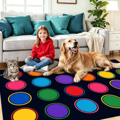 Kids Classroom Circle Rug 6x9 ft with Non-Slip Backing - Learning Area Carpet for Preschool