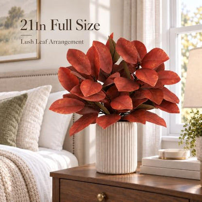 Artificial Magnolia Branches for Fall Decor - Red, 21 Inches, 6PCS
