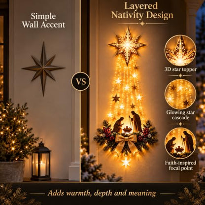 Lighted Nativity Wall Decor - Bethlehem Star of Faith with Manger Scene, 1 Piece - Glowing Christmas Religious Ornament