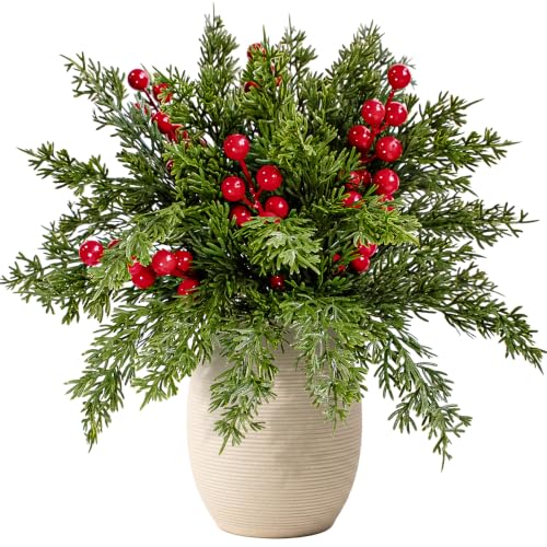 30Pcs Artificial Pine Branches with Red Berry Stems for Holiday Decor - Variation of THIS listing