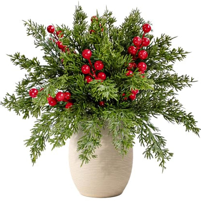 30Pcs Artificial Pine Branches with Red Berry Stems for Holiday Decor - Variation of THIS listing