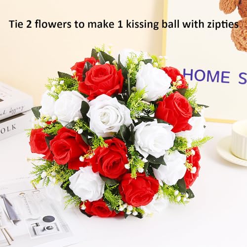 Artificial Rose Balls Set - Red & White for Centerpieces, 10 Pack