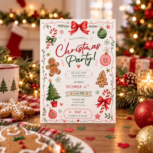 Personalized Christmas Invitations 20 Pack - Custom Holiday Party Invitations