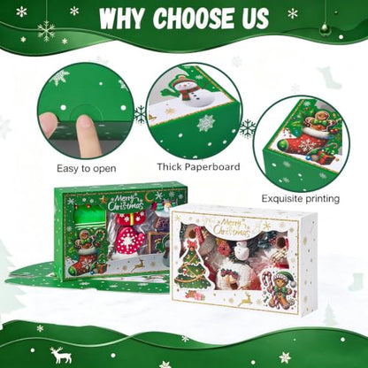 48PCS Christmas Clear Window Strawberry Cookie Boxes - Multi Pattern, 9x6x2.5 Inches