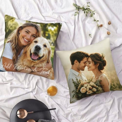 Personalized Pillow Cover with Photo & Text - 16x16 Inch Custom Throw Pillowcase - Pack of 1