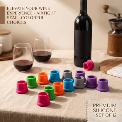 Colorful Silicone Wine Stoppers Set - Reusable Bottle Seals for Wine & Champagne