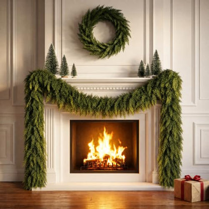 10FT Christmas Cedar Garland - Real Touch Faux Greenery Decor, Pack of 2