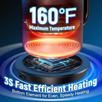 Rechargeable Self-Heating Coffee Mug with App Control, 150 Min Battery, LCD Screen, 14 Oz