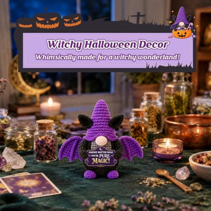 Witchy Gift for Women Halloween Boo Basket Stuffers Crochet Bat Gnome - Dark Aesthetic Decor