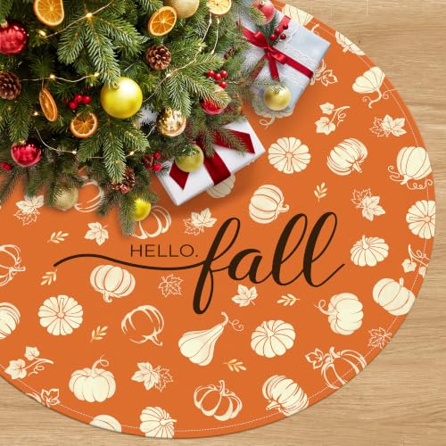 Fall Christmas Tree Skirt 48 Inch Orange Pumpkin Autumn Decor for Holidays