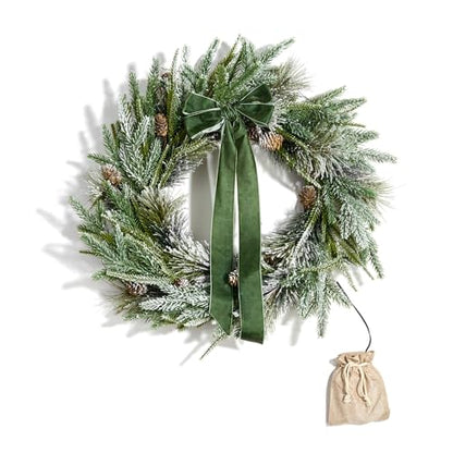 Christmas Wreath for Front Door with Lights - Cypress, 22 Inches