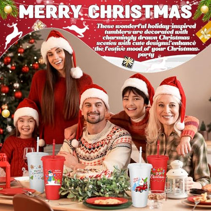 Umigy 24 Pcs Christmas Plastic Cups with Lids & Straws - Stylish Style