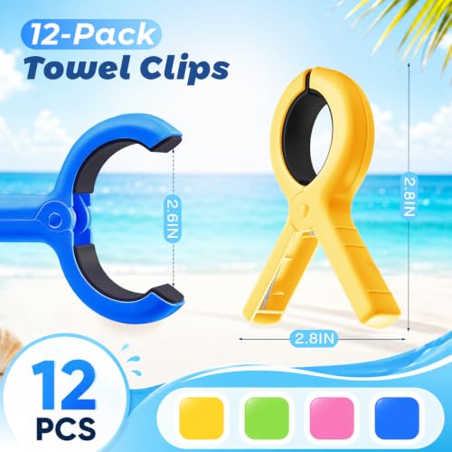 12 Pack Heavy Duty Beach Towel Clips with 4 Colors for Chairs & Pool Loungers