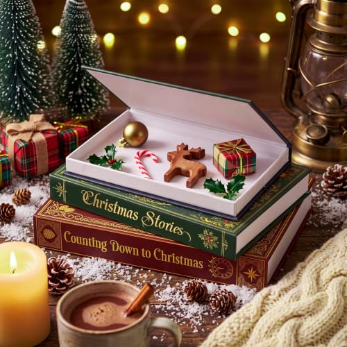 Christmas Faux Book Storage Boxes Set - 3 Decorative Holiday Book Boxes - Variation of Christmas