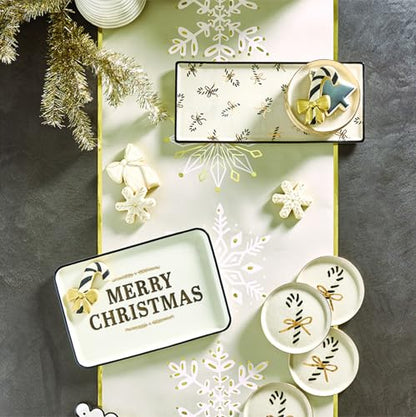 Holiday Serving Platter - White Ceramic Christmas Tray with Candy Canes - 14" x 6"