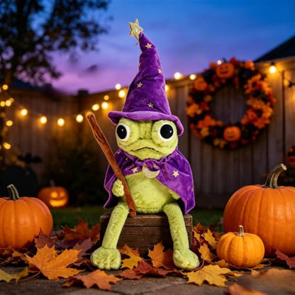 Cute Wizard Frog Plush Doll with Wand - Halloween Decor, Gift Idea