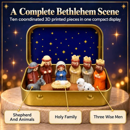 Mini Nativity Scene Set in Tin Box - 5 Pieces Christmas Figures & Keepsake