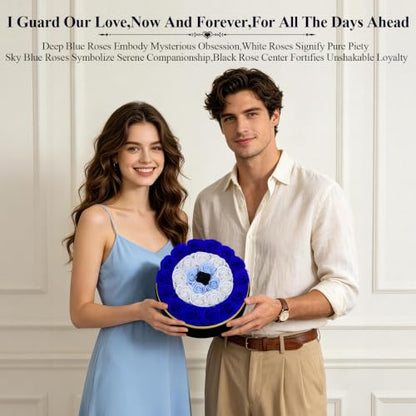 Blue Roses in Box Evil Eye Preserved Flowers for Gift - M Size