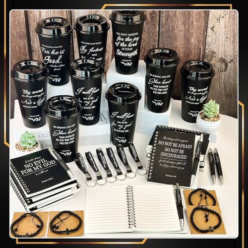 Christian Gifts Bulk Set with Bible Verses - Inspirational Religious Gifts for Men, Includes Cups Notebooks & Keychains - Variation: Bible Verses