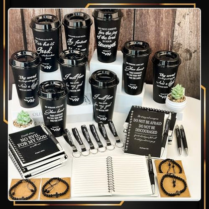 Christian Gifts Bulk Set with Bible Verses - Inspirational Religious Gifts for Men, Includes Cups Notebooks & Keychains - Variation: Bible Verses