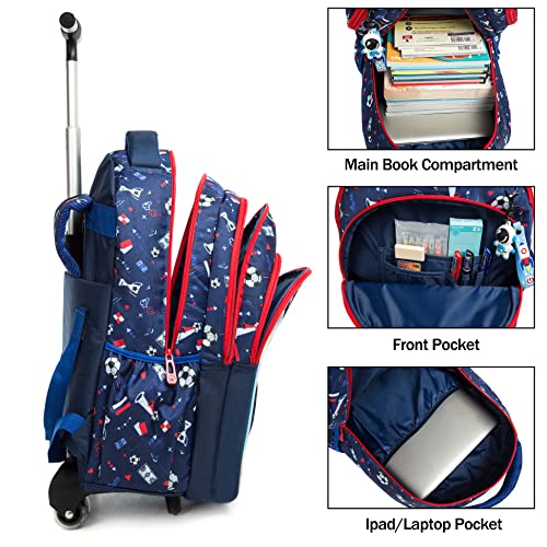MOHCO Rolling Backpack 18 inch with Lunch Bag and Pencil Case Wheeled School Backpack for Boys and Girls