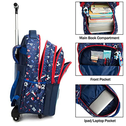 MOHCO Rolling Backpack 18 inch with Lunch Bag and Pencil Case Wheeled School Backpack for Boys and Girls