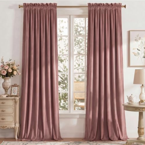 Wild Rose Dusty Rose Pink Velvet Curtains for Girls Bedroom, 40 x 84 Inches, Pack of 2