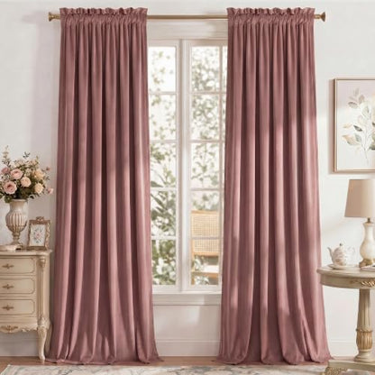 Wild Rose Dusty Rose Pink Velvet Curtains for Girls Bedroom, 40 x 84 Inches, Pack of 2