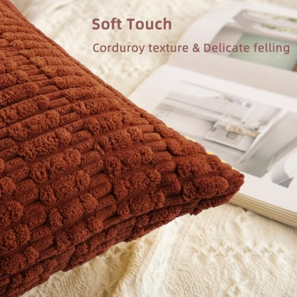 Rust Corduroy Throw Pillow Covers 18x18 Inch Set of 2 - QUORGVES