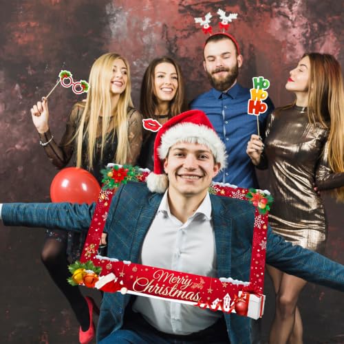 Christmas Photo Booth Props Kit with 24 Fun Accessories for Holiday Parties