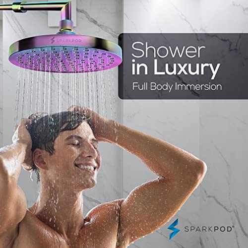 SparkPod Shower Head - High Pressure Rain - Premium Quality Luxury Design - Easy Clean Adjustable Replacement for Your Bathroom Shower Heads (Radiant Rainbow, 8 Inch Round)