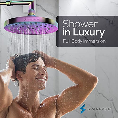 SparkPod Shower Head - High Pressure Rain - Premium Quality Luxury Design - Easy Clean Adjustable Replacement for Your Bathroom Shower Heads (Radiant Rainbow, 8 Inch Round)