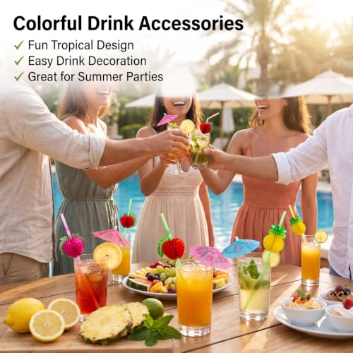 75 Pcs Cocktail Umbrellas & Fruit Straws - Party Drink Decorations