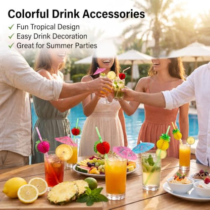 75 Pcs Cocktail Umbrellas & Fruit Straws - Party Drink Decorations
