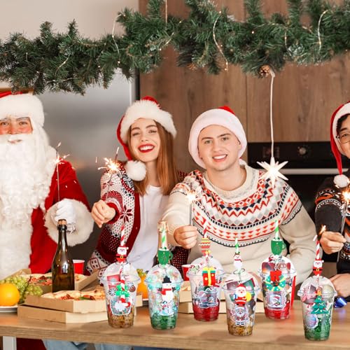 Christmas Party Favors Bulk Set with Cups, Straws, Stickers, Pendants & Rafia - Holiday Classroom Gifts