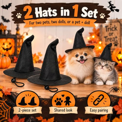 Mini Witch Hats 2-Pack - Black 6.3 Inch Pet & Decor Halloween Accessories