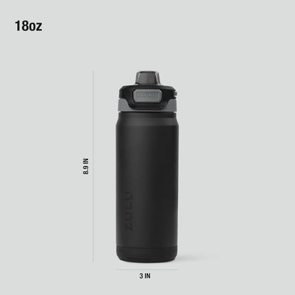 ZULU Powerfill Pro 18oz Kids Stainless Steel Water Bottle - Quick Fill Lid, Triple Wall Insulated, Leak Proof | Tonal Black
