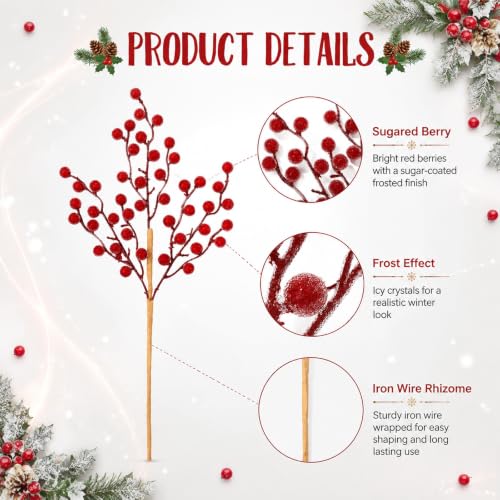 12 Pack Artificial Frosted Burgundy Berry Stems for Holiday Decor - 17 Inch