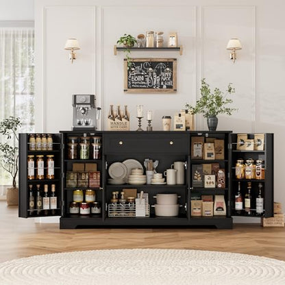 54-Inch Black Kitchen Buffet Cabinet with Storage Drawers & Shelves